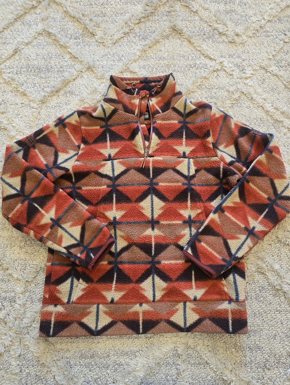 Billabong Men's Geometric Zip-Up Fleece Pullover Vintage Y2K Size M Rust Brown